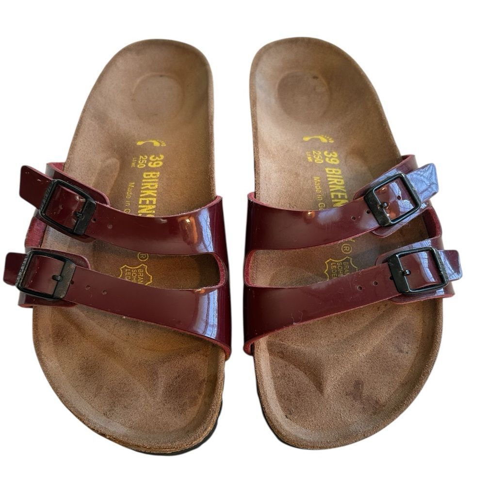 Birkenstock Women's Maroon Patent Arizona Two-Strap Sandals